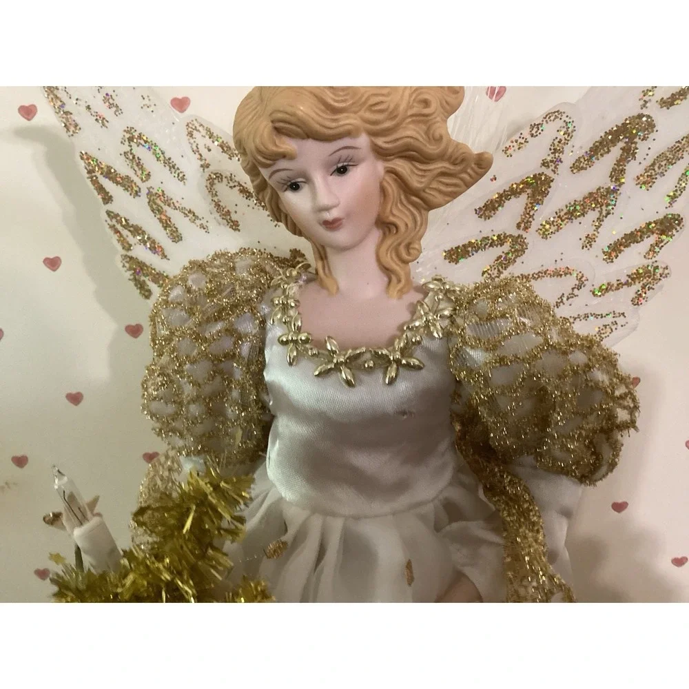 VTG Angel Christmas Tree Topper- Ceramic‎ Head & Hands- Lights Up-15
